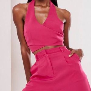 Hot Pink Co-Ord Crop Top and Pants Set